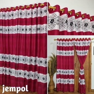 Gorden Polos Embos murah smokring 12 lubang Pintu Jendela Gorden Coklat polos Gordyn Hordeng Tirai-JEMPOL T220X135