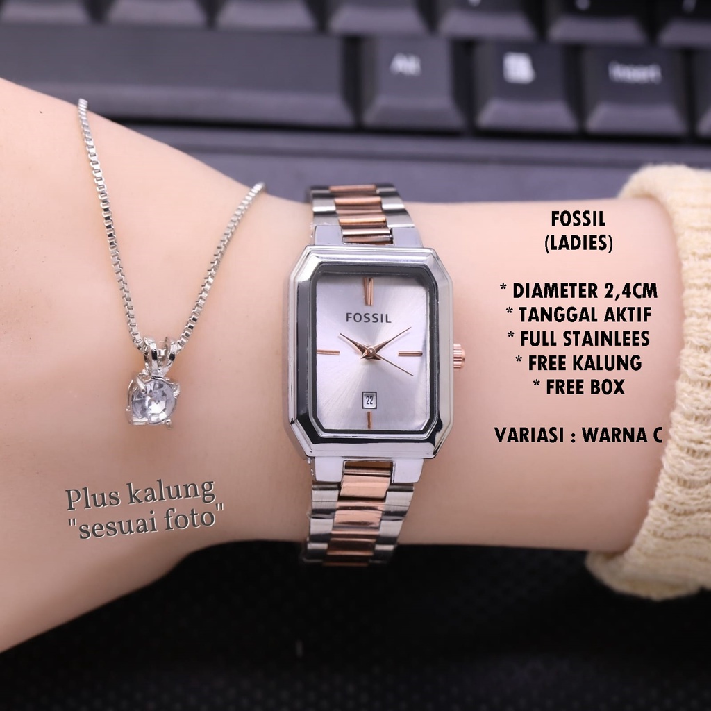 (BISA COD) JAM TANGAN FASHION RANTAI BODY SEGI TANGGAL AKTIF FREE KALUNG