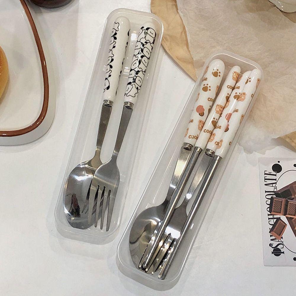 Set Alat Makan Nanas Portable Lucu Dengan Kotak Penyimpanan Reusable Camping Stainless Steel