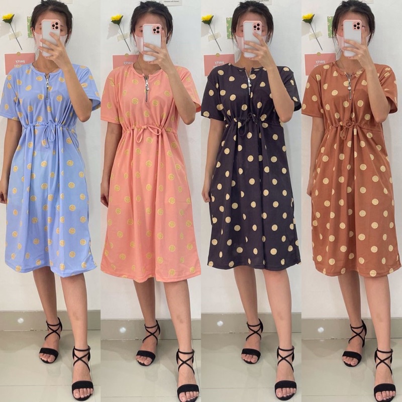 Dress Serut Resleting Voxy Motif Dress Serut Perut Dress Serut Wanita