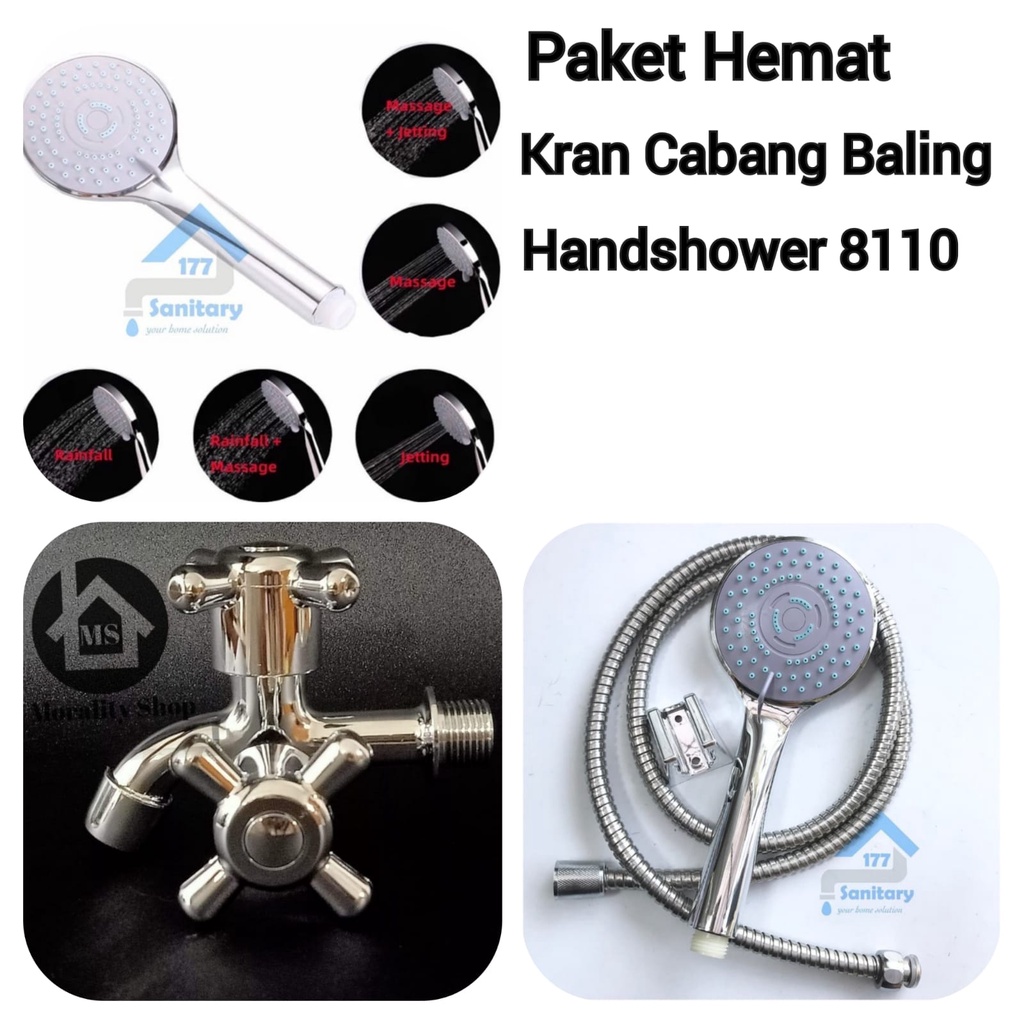 Paket Set Shower 5in1 dan Keran Cabang MURAH - Set Shower Semprotan Mandi HS-8110 dan Kran air Cabang Baling B13