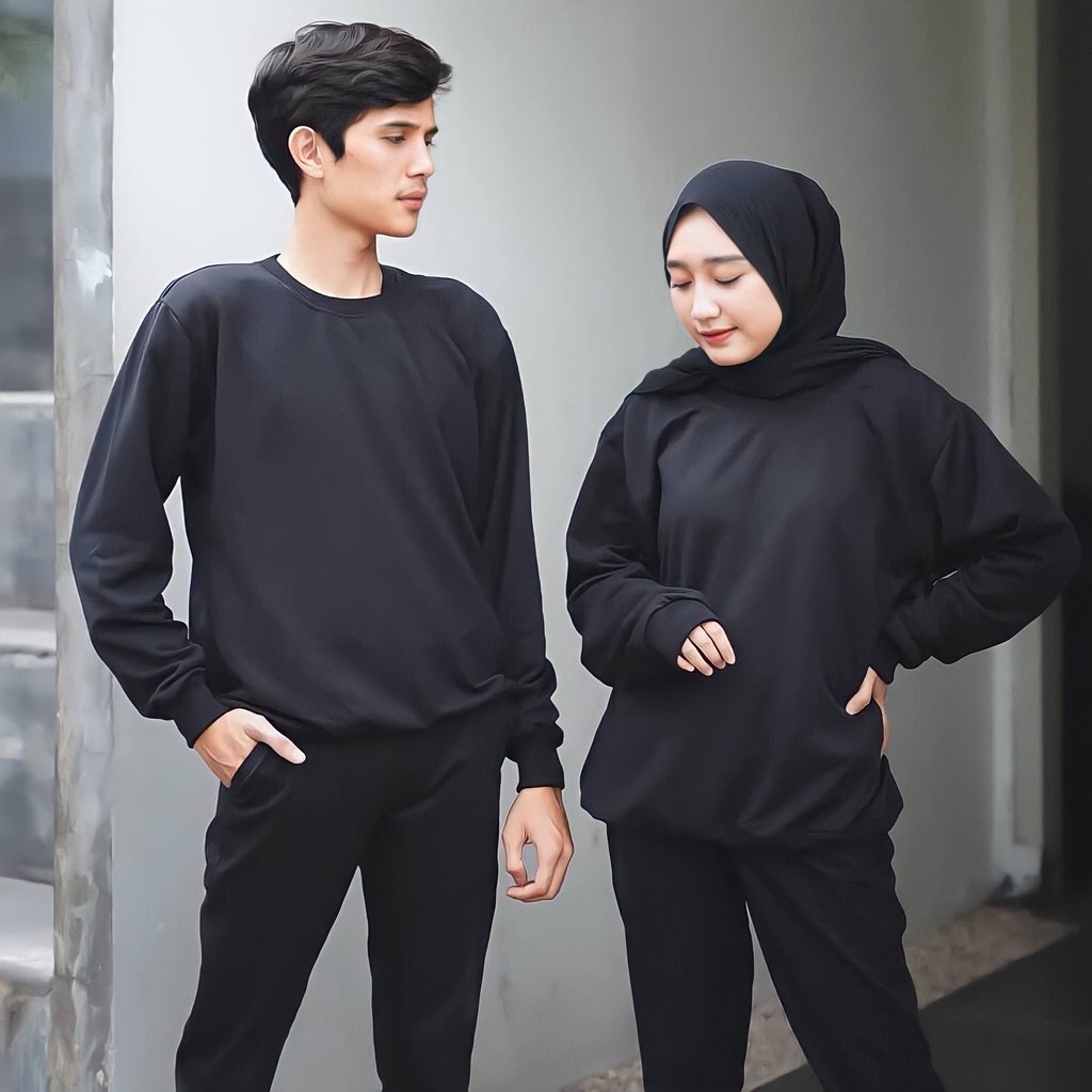 Sweater Crewneck Polos Pria Wanita Fleece Cotton