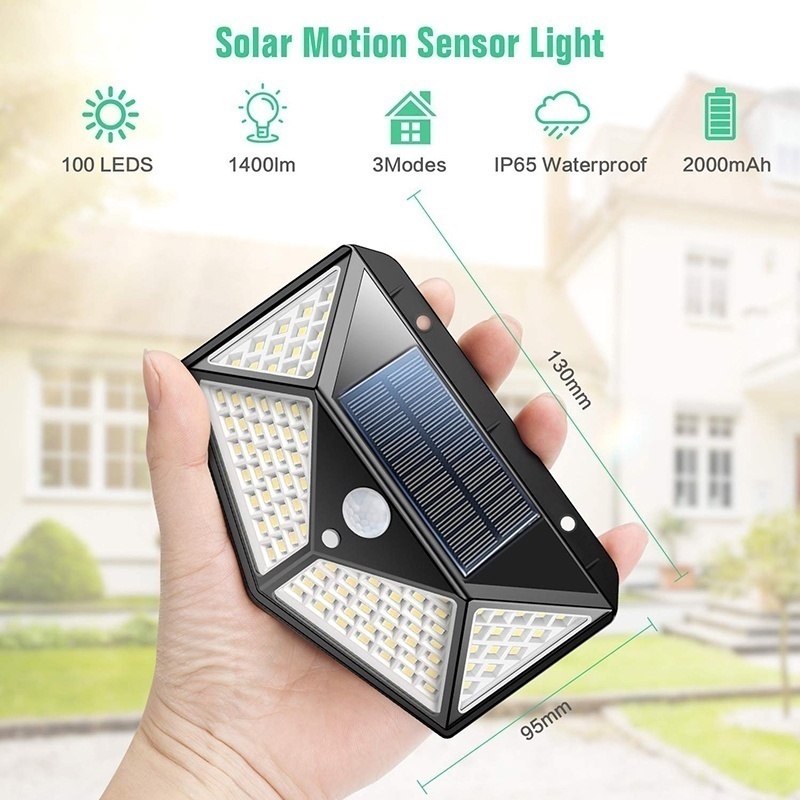 Lampu Tembok outdoor sensor gerak PIR tenaga surya Lampu Taman Solar Panel 100 LED Anti Air Lampu Pagar waterproof luar ruangan Solar Lights Outdoor 100 Led Bright Motion Sensor Light Wide Angle Wireless Waterproof IP65 Wall Lights for Garden Wall Street