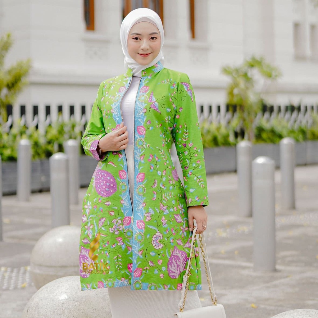 Motif Arum Tunik Batik Wanita Lengan Panjang Prabuseno Kekinian Full Furing Pakaian Cewek Formal Hij