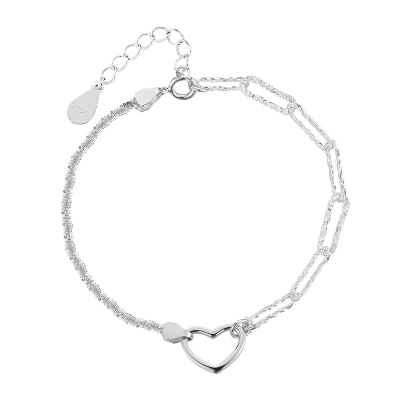 Elegant Heart Silver Bracelet Gelang Fashion Shiny Link Chain Adjustable Bracelets for Women Jewelry Party