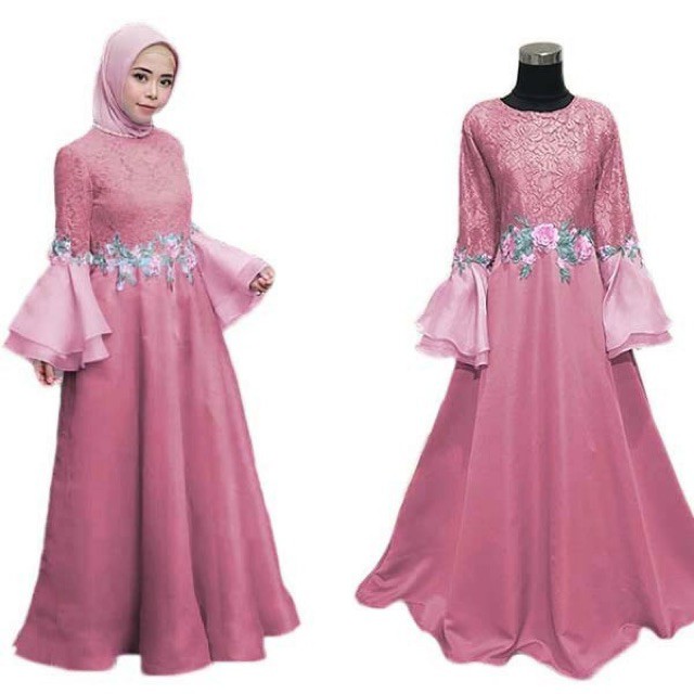 Ruairu MAXI JASMIN ATIKA DRESS GAMIS BRUKAT BORDIR BUNGA GAMIS PESTA BRUKAT CORNELI GLITTER 6 Murah