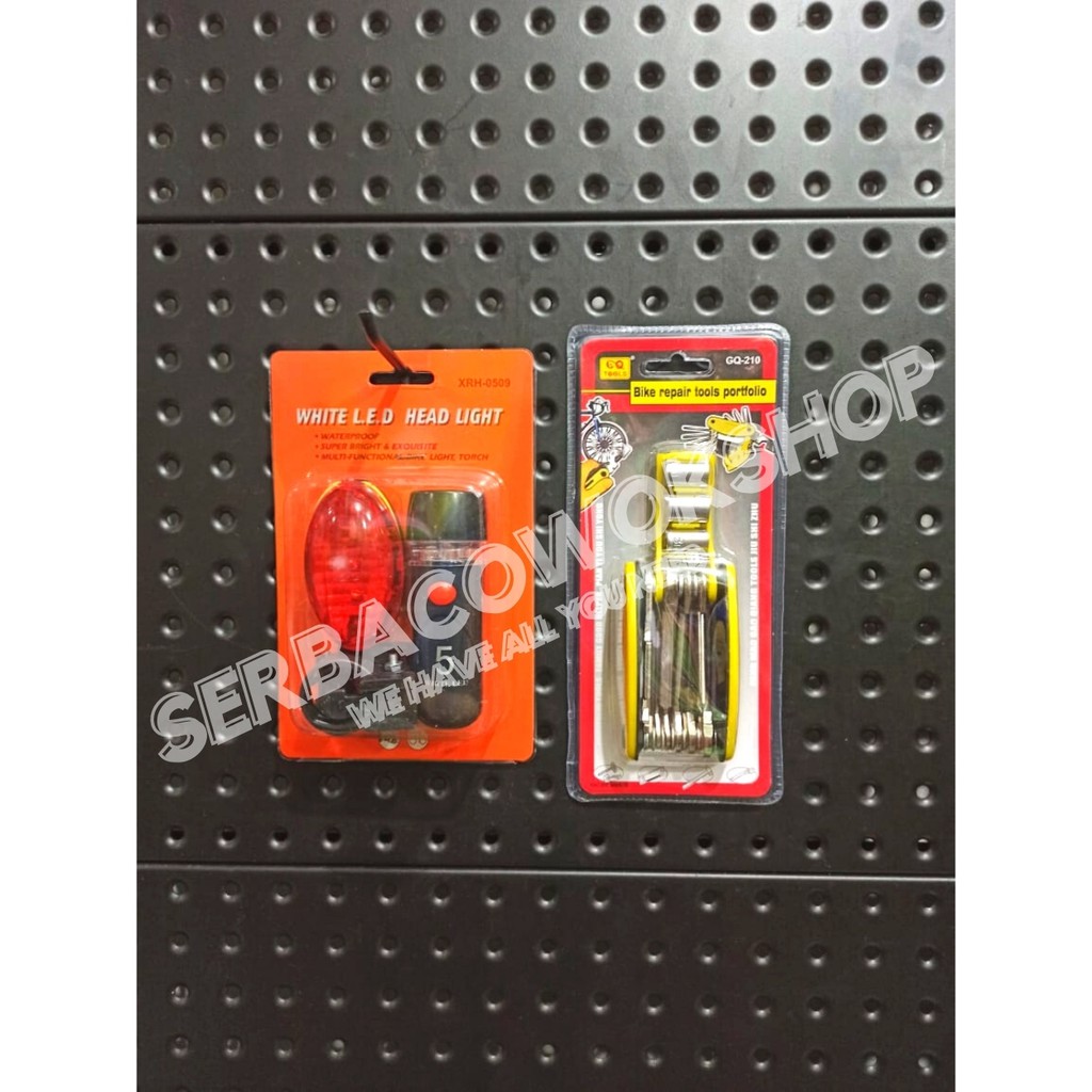 Paket Kunci Sepeda Lipat Folding Serbaguna + Lampu Sepeda Set Termurah Berkualitas