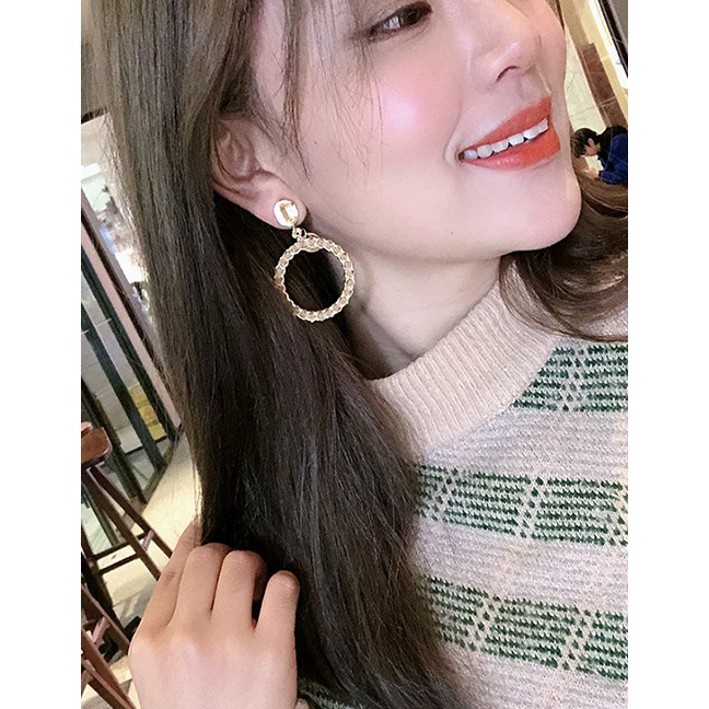 LRC Anting Tusuk Fashion Round Irregular Chain Earrings D77324