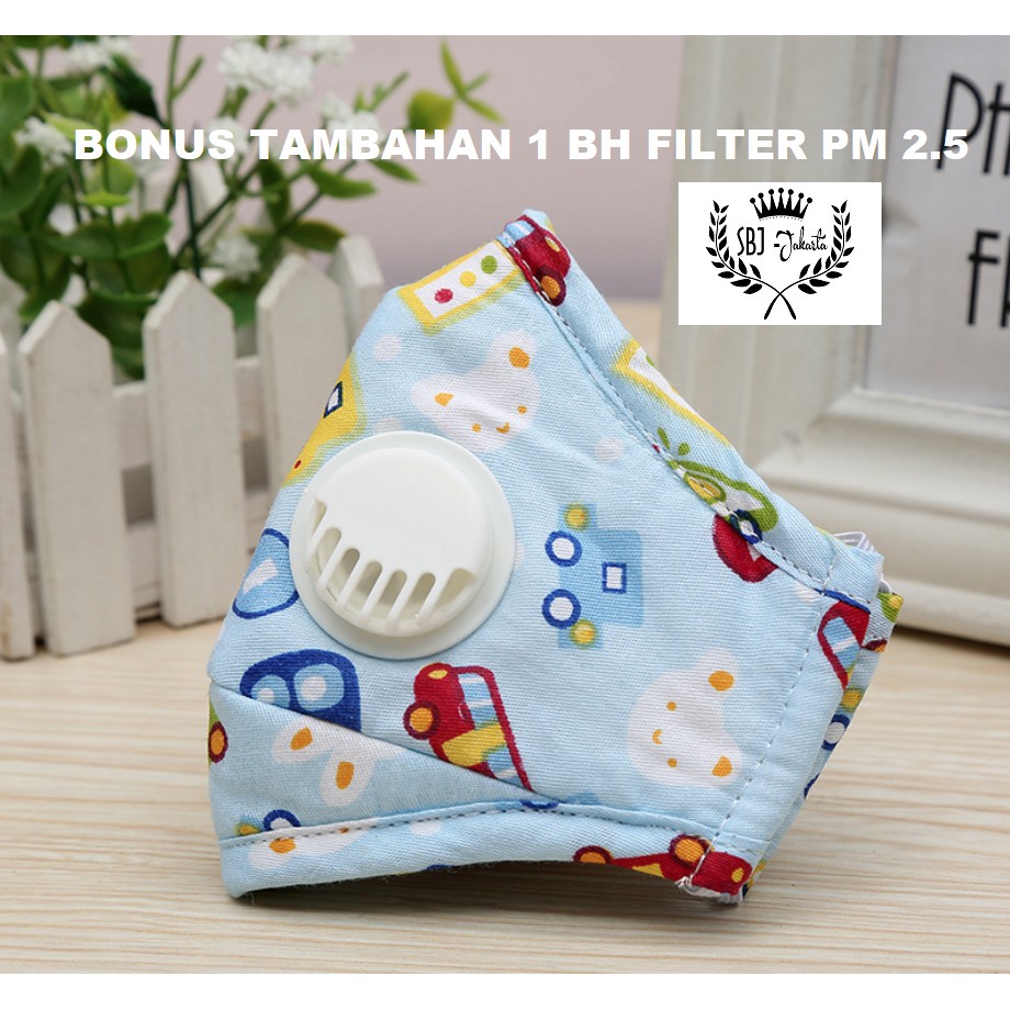 MASKER ANAK COTTON ANTI VIRUS ANTI POLUSI DENGAN FILTER PM2.5 IMPOR