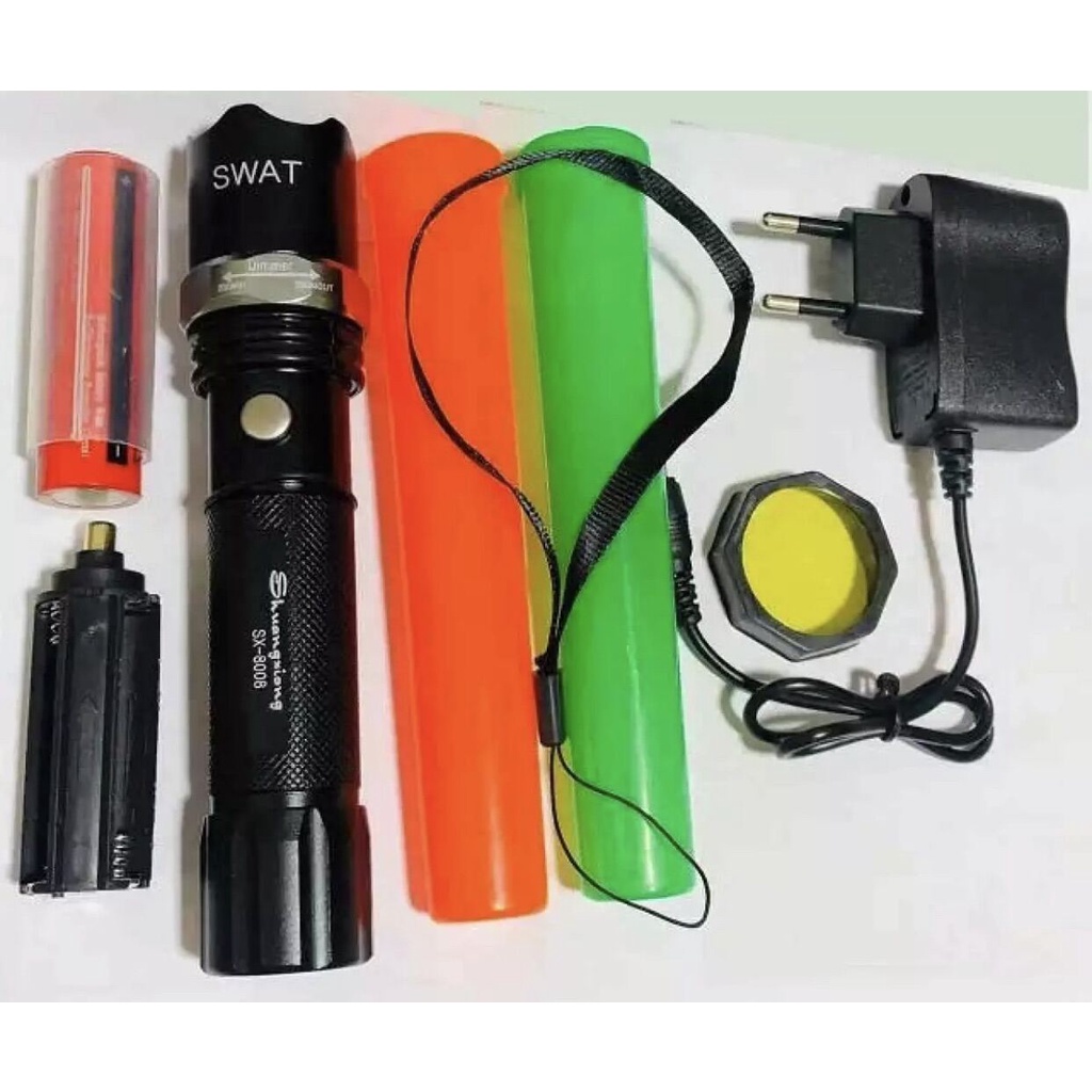 Paket Lengkap Senter Led Emergency Swat Police Cone Kompas SX 8008  shuangxiong TERMURAH DAN BERKUALITAS