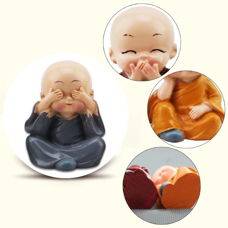 Ornamen Patung Kartun Biksu Buddha Shaolin Kung Fu Bahan Resin Untuk Dekorasi Rumah / Mobil