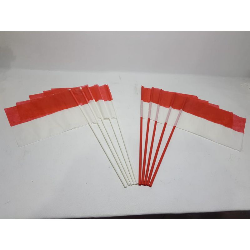 20 Pcs Bendera Pawai Kecil Merah Putih Hut RI Kemerdekaan 78 Support Stik Gagang Plastik Kokoh