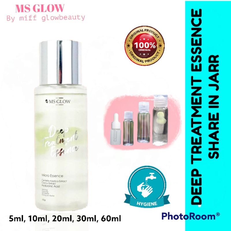 [SHARE IN JAR] Sample Deep treatment essence Msglow  DTE ms glow share in jar 5ml 10ml 20ml 30ml 60ml original ￼Share in Jar Ms Glow Luminous Glowing Lifting Glow Whitening Gold Deep Treatment Essense Clay Mask