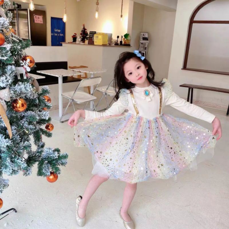 DRESS ANAK BOWIE SETELAN ROK TUTU OVERALL 0-4 TAHUN LENGAN PANJANG / BAJU ANAK TWINKLE STAR / DRES PESTA TUTU IMPORT PREMIUM ANAK 0-4 TAHUN FROZEN MAGIC STONE