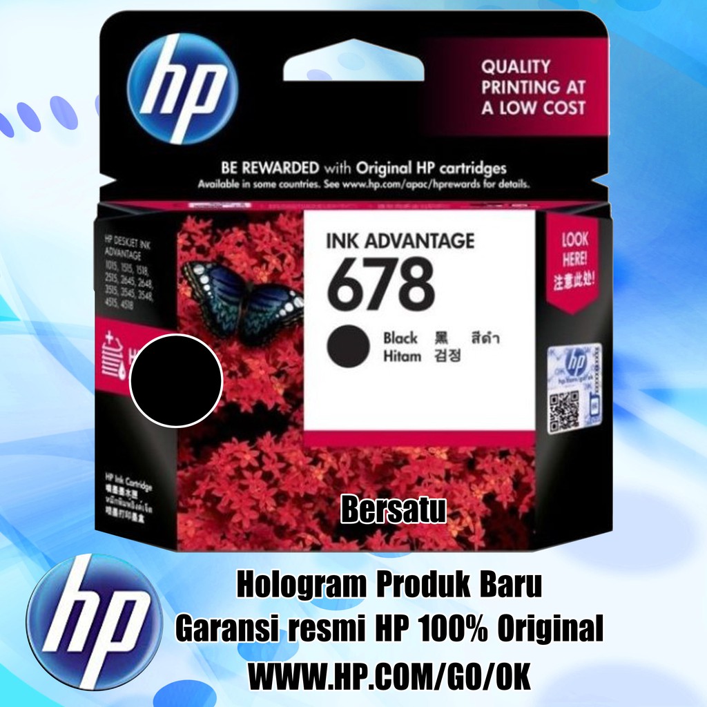 Catridge HP 678 Black Bk Hitam ∫ Original CZ107AA Baru ♕ L0 SS Q1