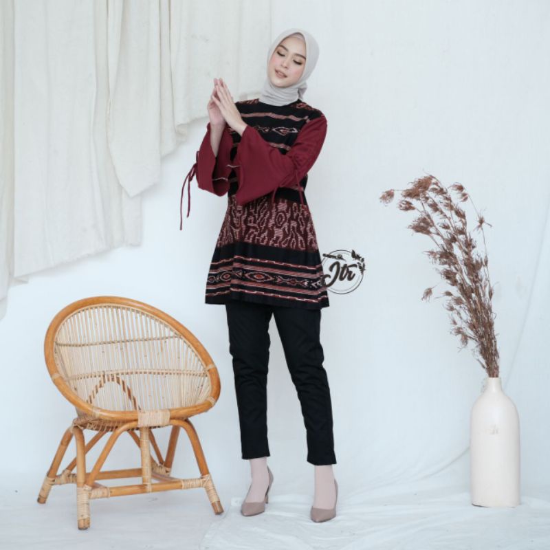 tey-17 Batik Wanita ASJ SA HRB026 Kenogo Kemeja Tosca Pendek tunik batik-Agnesia marun