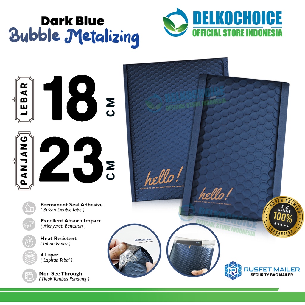 Amplop Bubble Mailer DARK BLUE 18x23cm Bubblewrap Packing Online Envelope Rusfet PREMIUM / SATUAN