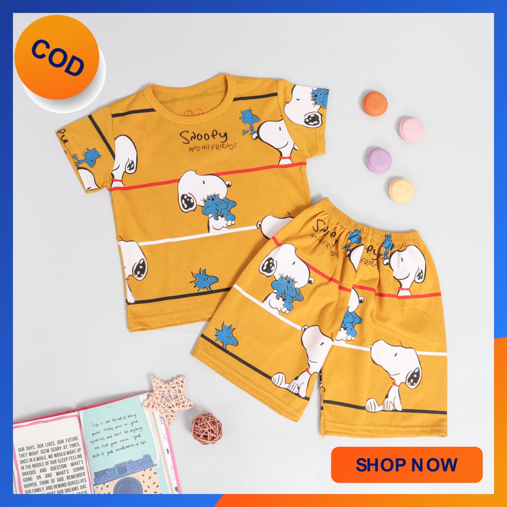 Satu Set Setelan Baju Anak Anak Cowok Cewek Import  Kaos Anak Kecil Kekinian Kualitas Bagus Snoopy