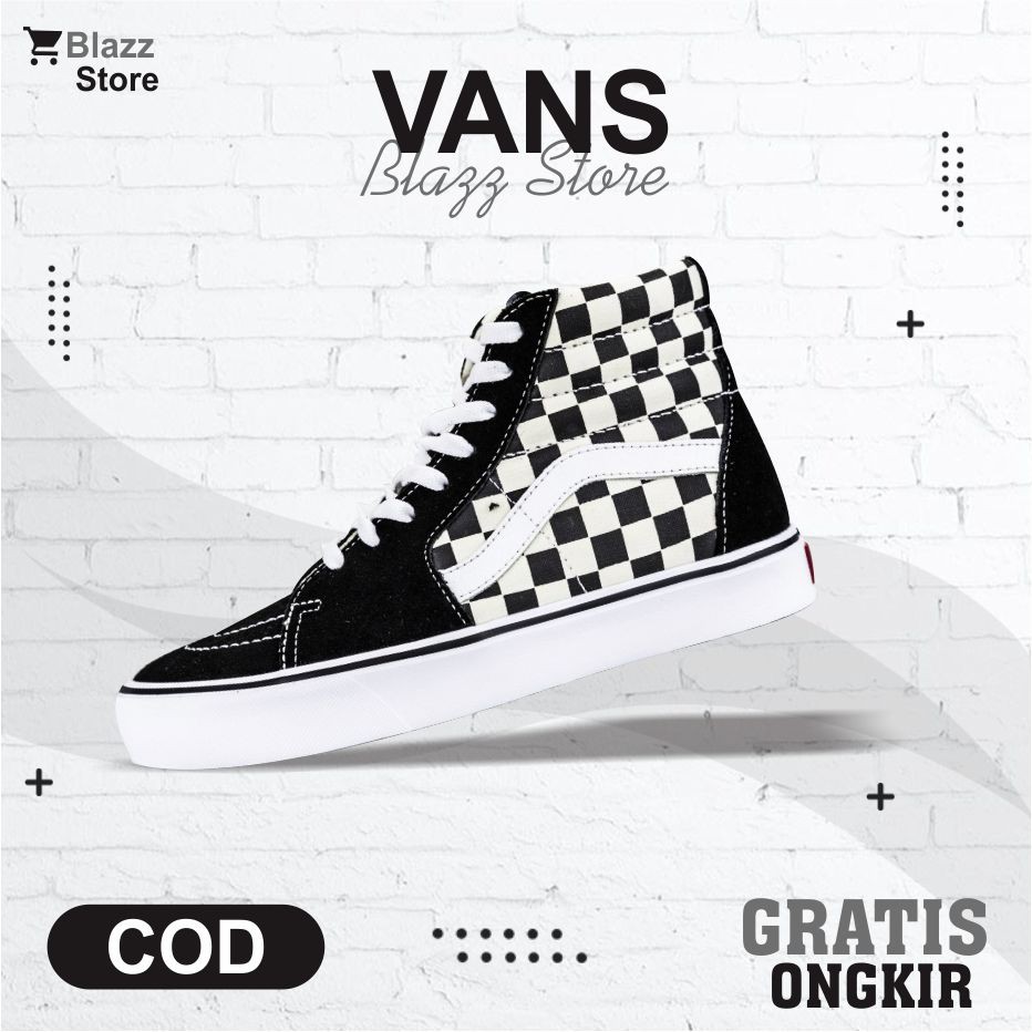Sepatu Vans Old School Tinggi Murah Original Motif Catur Sneakers Kets Pria Wanita