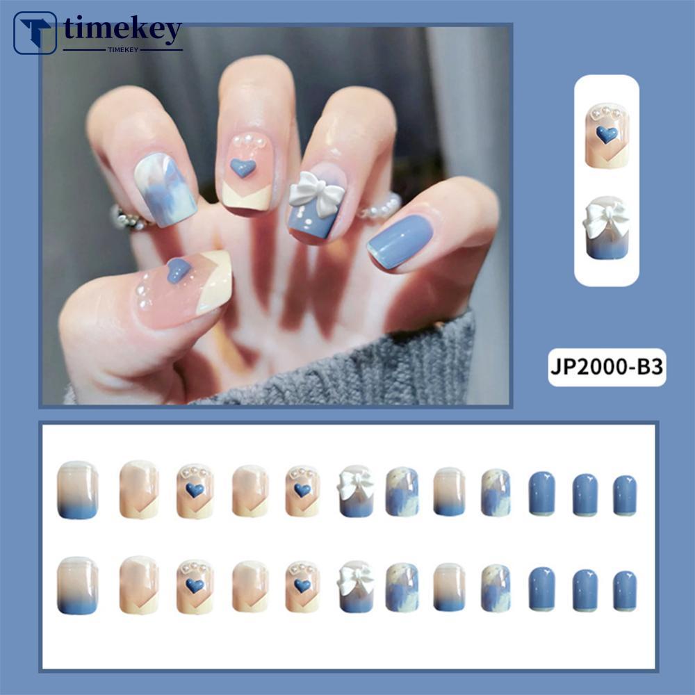 Timekey 24pcs / set Kuku Palsu Pendek Desain Pita Bisa Dilepas Untuk Manicure / Nail Art it A2K5