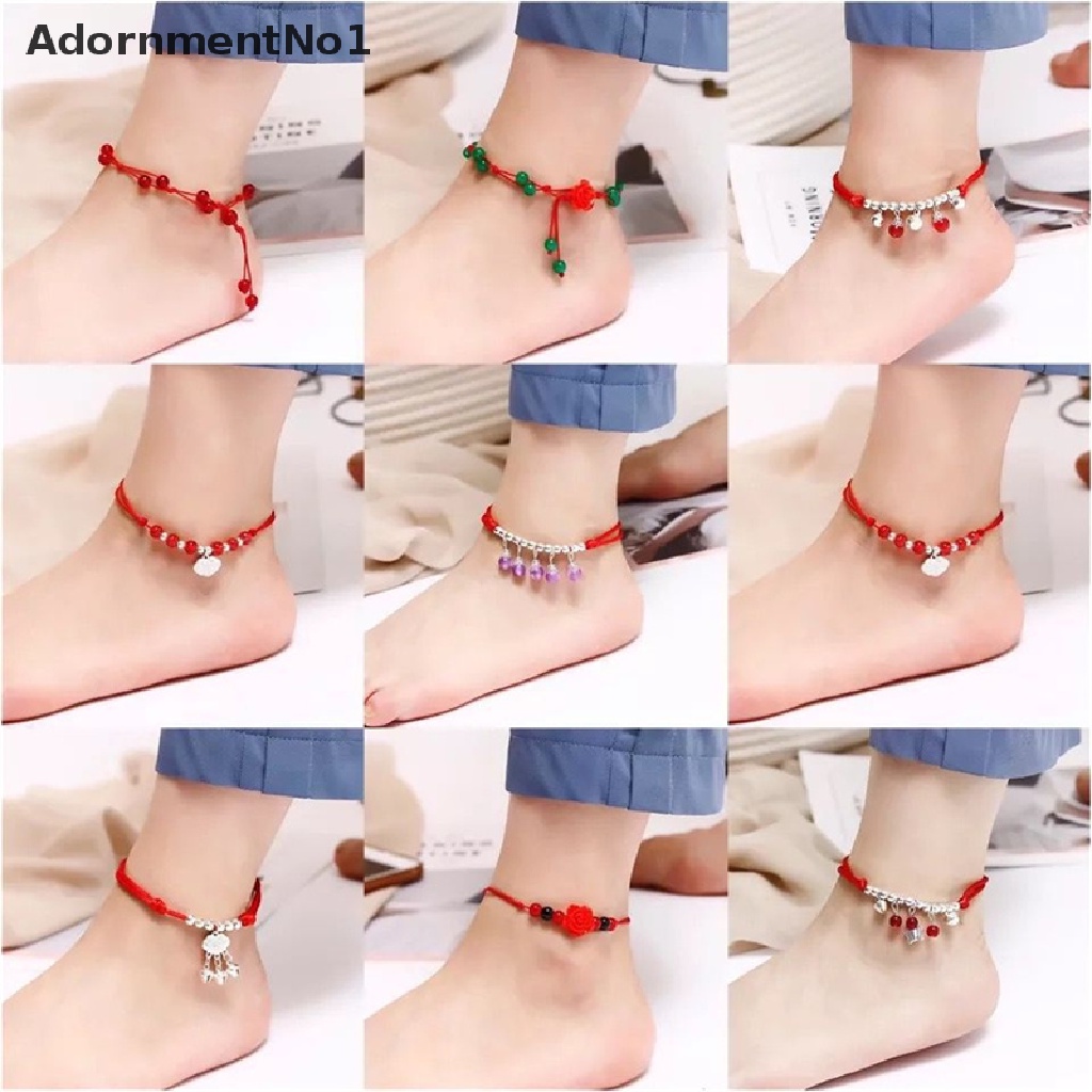 (AdornmentNo1) Gelang Kaki Tali Kepang Merah / Hitam Gaya Retro Bohemia Untuk Wanita