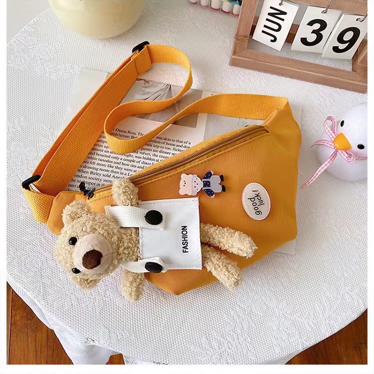 TAS PINGGANG WAIST BAG SELEMPANG KANVAS IMPOR BONEKA BEAR LUCU 6611