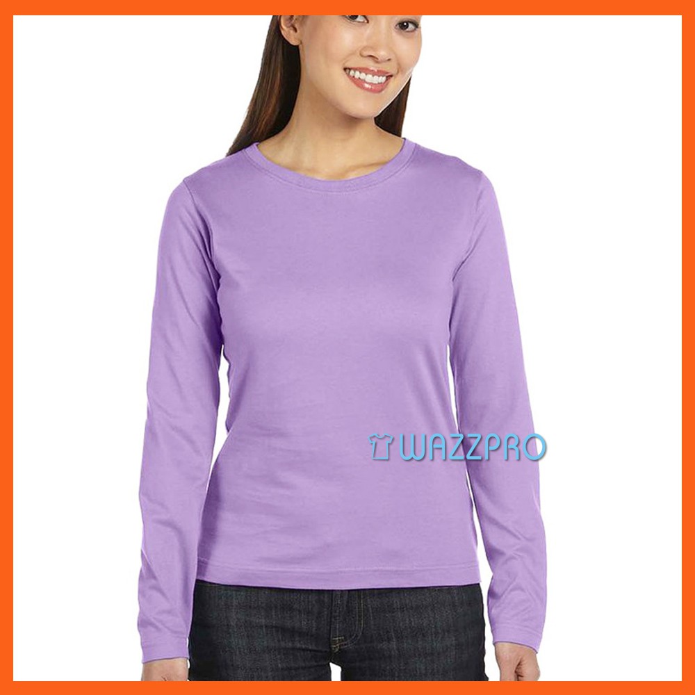 Kaos Polos Distro Pria Wanita Cotton Combed 30s Lengan Panjang Lilac / Baju Polos Cowok Cewek Lilac