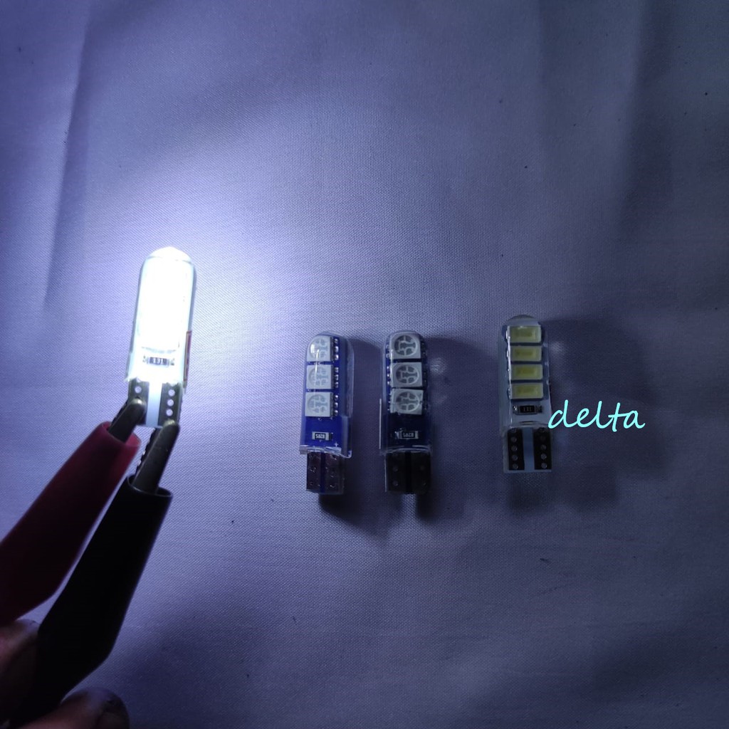 Bohlamp tancap T10/sen colok led silicon 12V putih dan biru