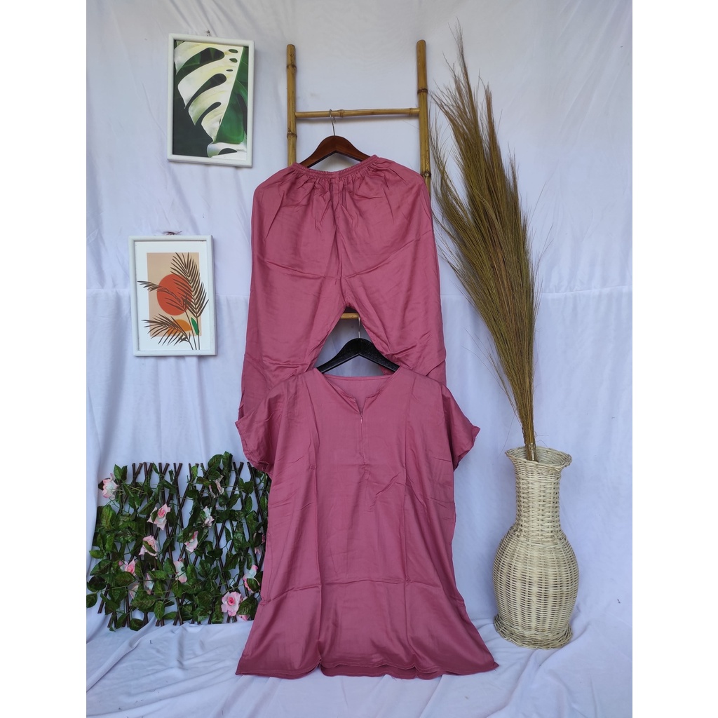 Piyama Busui Setelan Rayon Wanita Kekinian Pajamas Set Ld 120-Cln. Pendek Peach