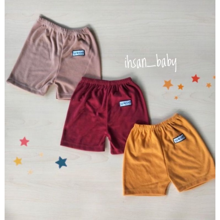 3 pcs celana PENDEK bayi polos  full warna SIZE S M L XL