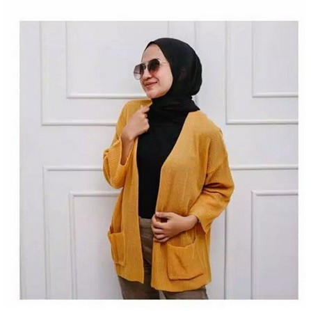 CARDINGAN WANITA/LOCCY CARDI/CARDIGAN RAJUT OVERSIZE-MUSTARD