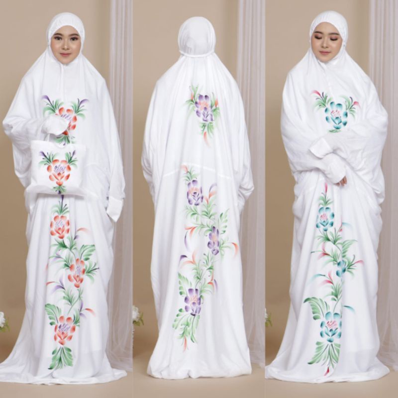 Mukena Terusan Dewasa Rayon Motif Bunga Free Tas