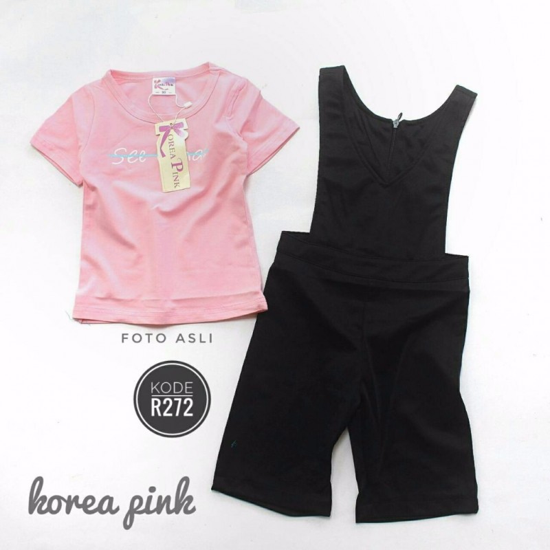 SETELAN IMPORT KOREA PINK OVERALL