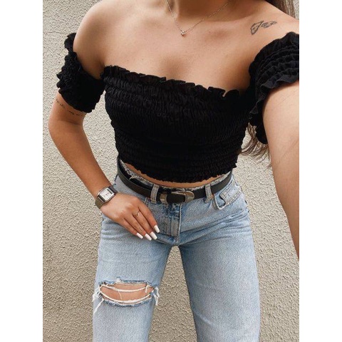 Aeropostale Smocked Crop Off Shoulder