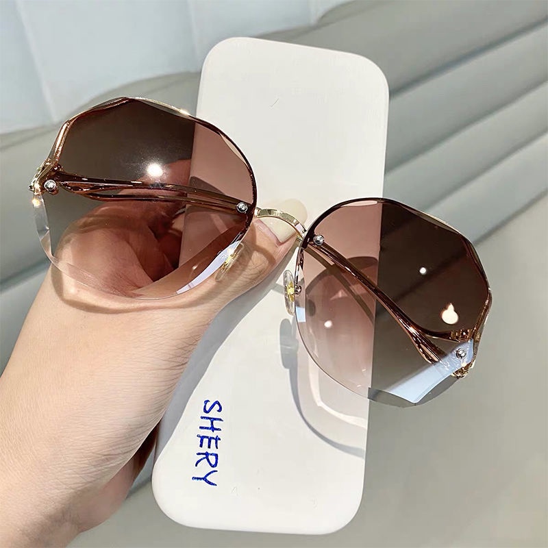 Fashion Women Metal Gradient Frameless Accessories Polygon Sunglasses Simple Glasses