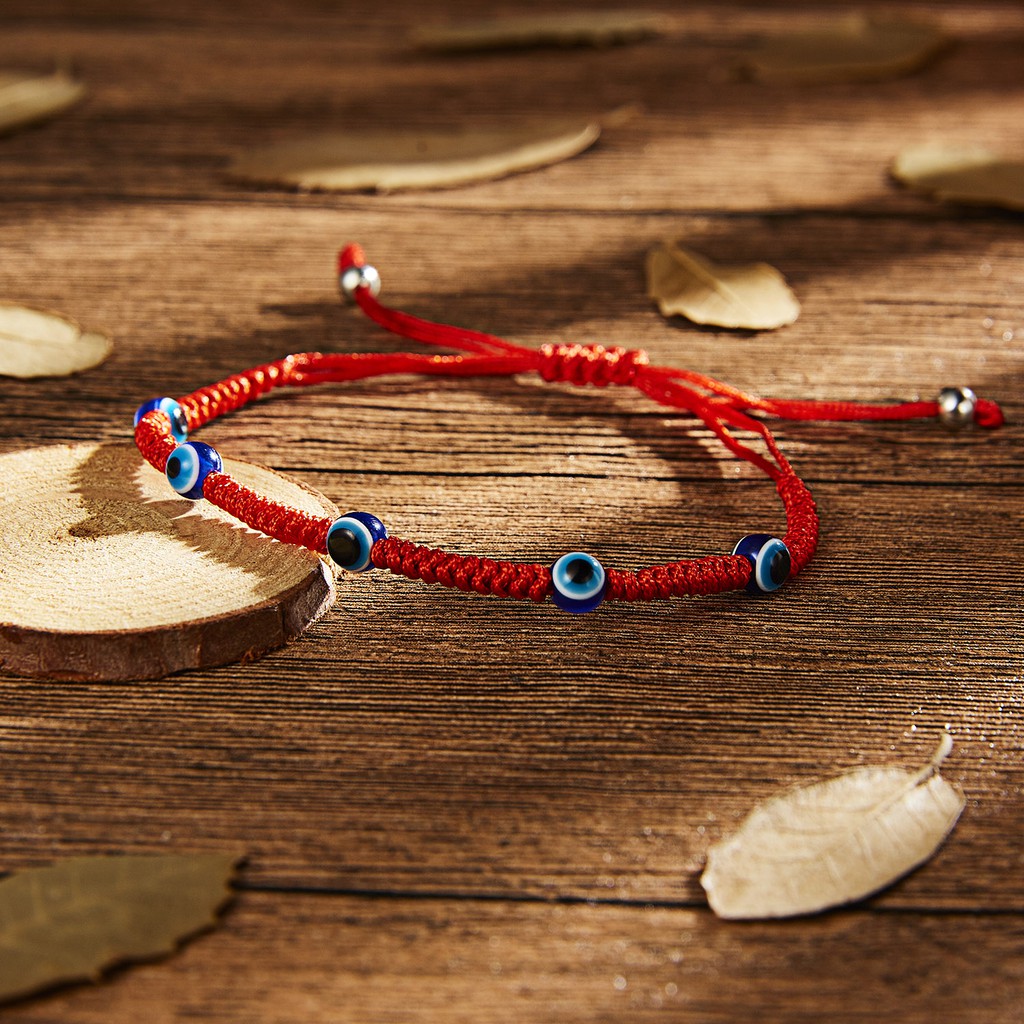 Gelang Tali Kepang Dapat Disesuaikan Desain Mata Iblis Biru Merah Untuk Pria Dan Wanita