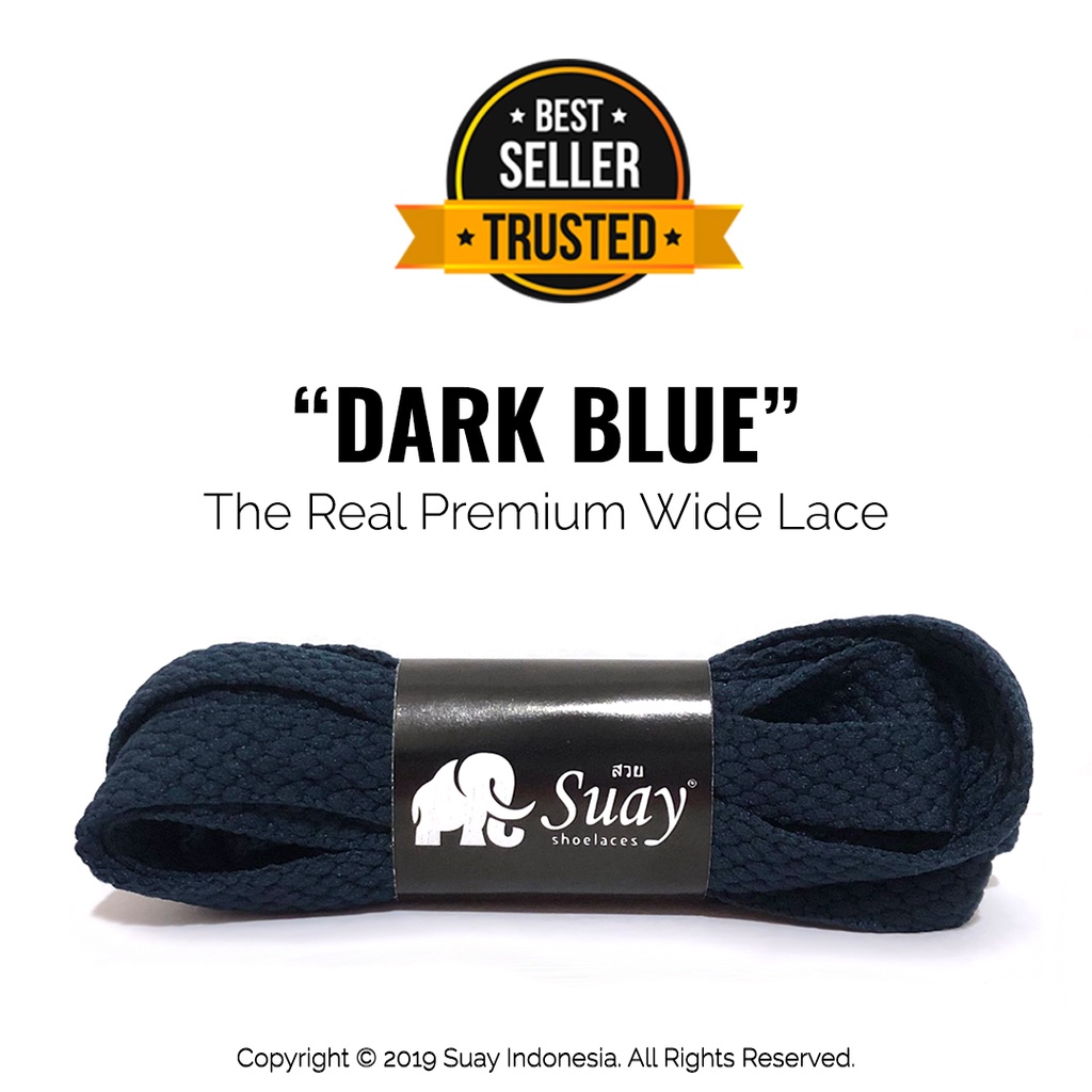 Tali Sepatu Gepeng Lebar Biru Tua (Wide) Premium Shoelace Dark Blue Surabaya