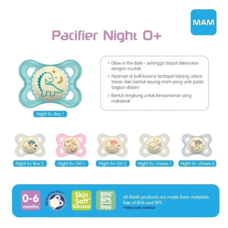 MAM Baby Pacifier Night 0+M &amp; 6+M Orthodontic Glow In The Dark/Empeng