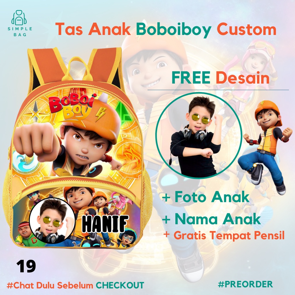Tas Boboiboy Seri 19 Tas Anak Laki Laki Tas Sekolah Tas Custom Foto dan Nama Anak