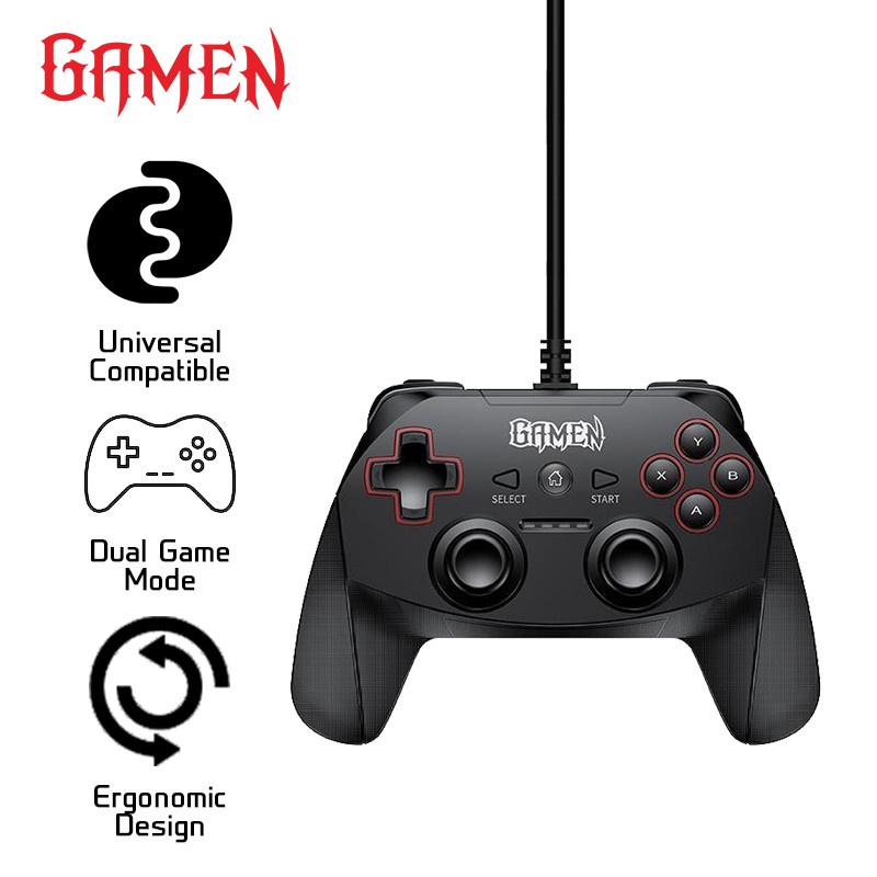 GAMEN GP100 Joystick Gaming Controller Universal Wired Gamepad with Dual Vibration Motors Black