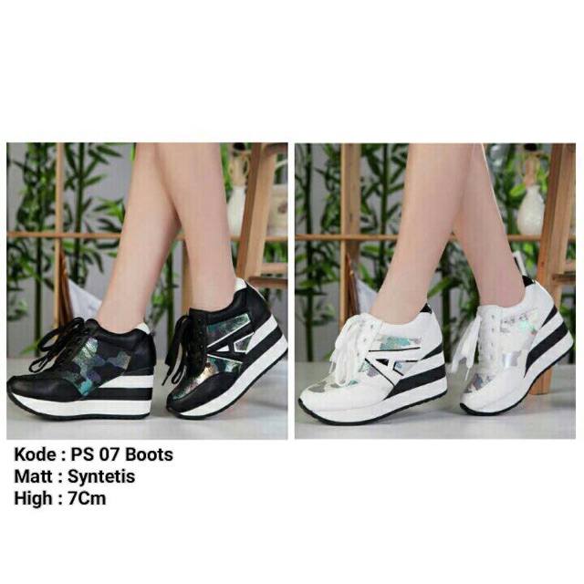 Realpicture PS 07 SNEAKER WEDGES KOREA PUTIH HITAM 7CM BEST SELLER