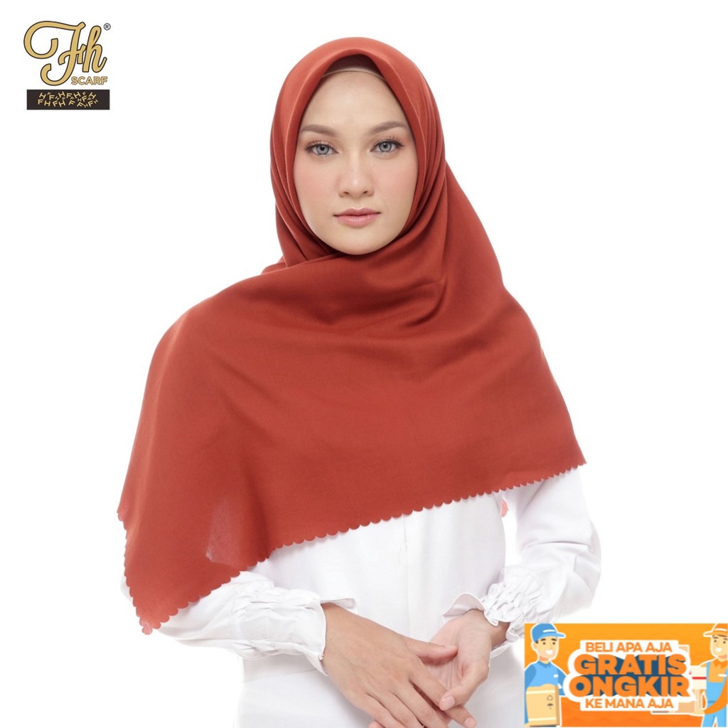 HIJAB POLOS / KERUDUNG SEGI EMPAT POLOS VOAL LASERCUT FH SCARF MERAH BATA / DARK ARMY / MINT / AQUA 