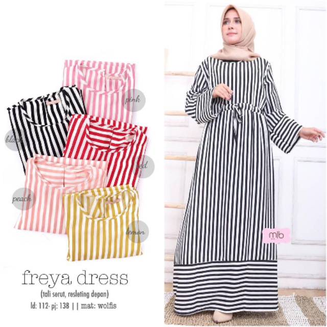 RHS ~ freya dress maxi dress gamis lebaran bahan wolfis ori by mlb