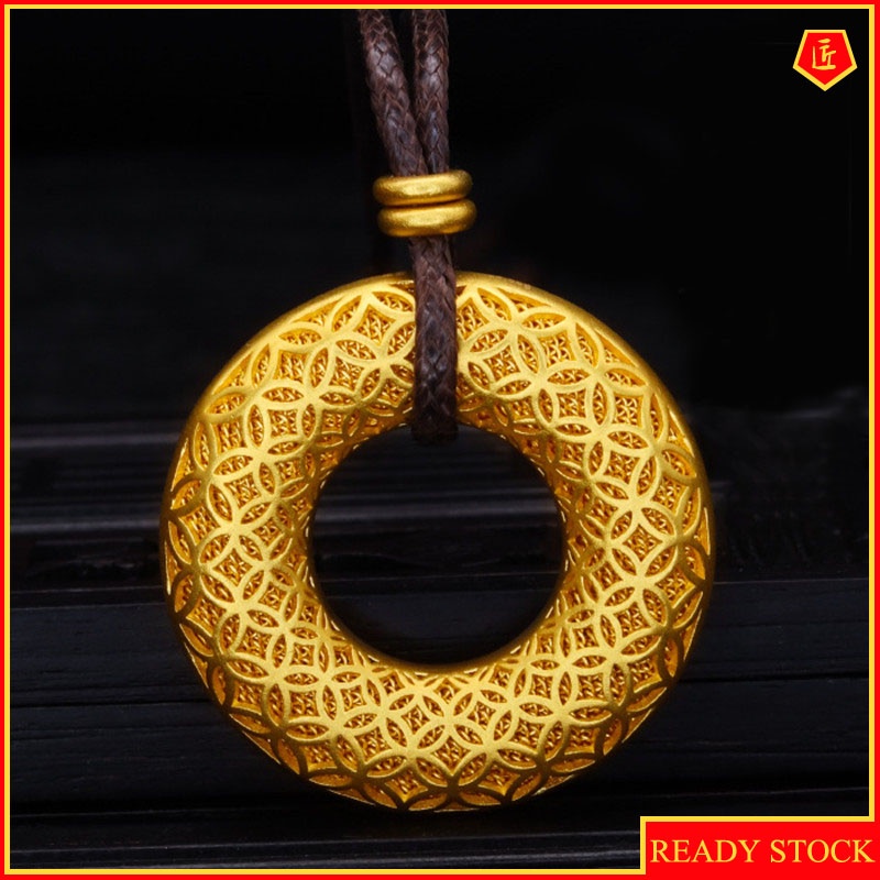 [Ready Stock]Fashion Gold Plated Gold Hollow Ring Necklace Pendant