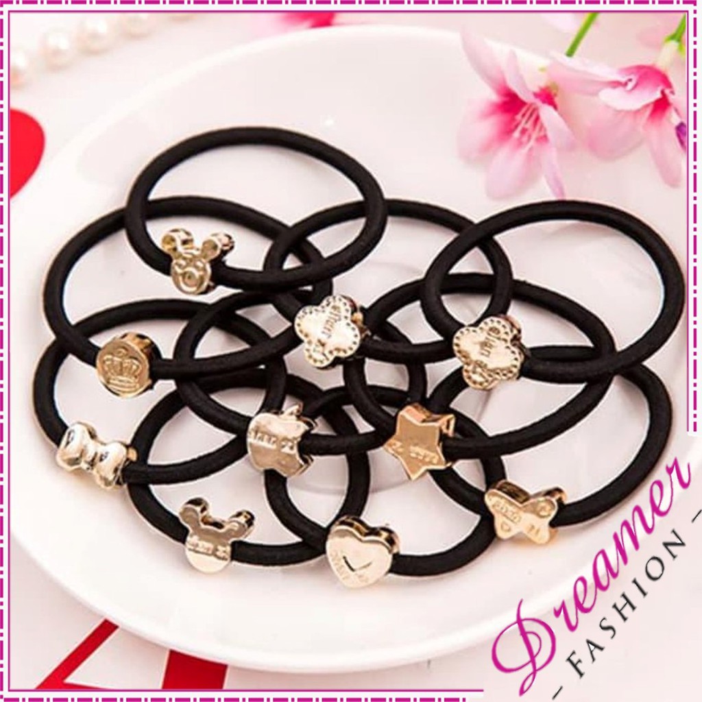 DF Ikat  Rambut  Motif Karet Gelang Karakter Fashion Wanita 