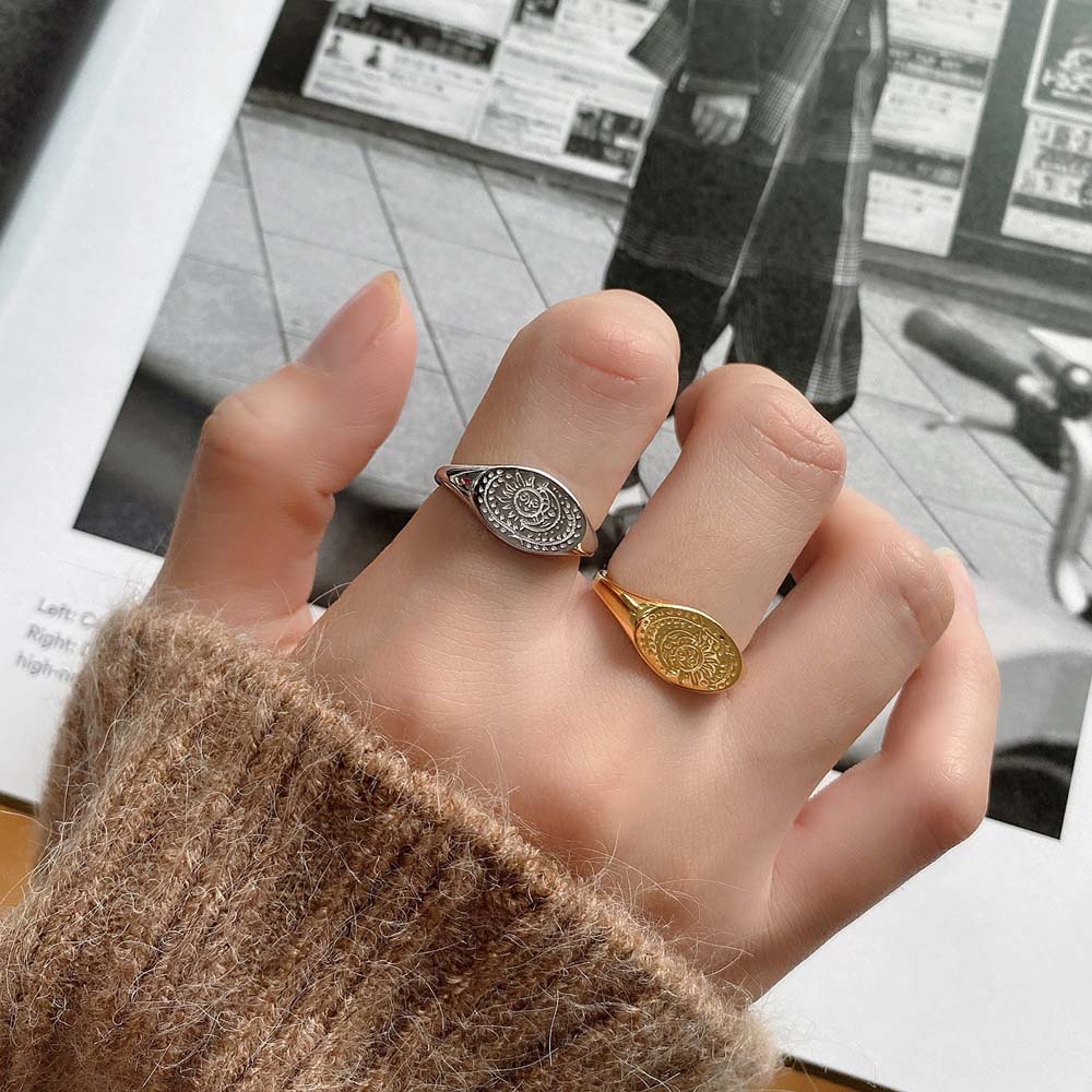 MXBEAUTY Minimalist Finger Rings Retro Fashion Jewelry Open Ring Women Trendy Sun Moon Punk Korean Girls Copper/Multicolor