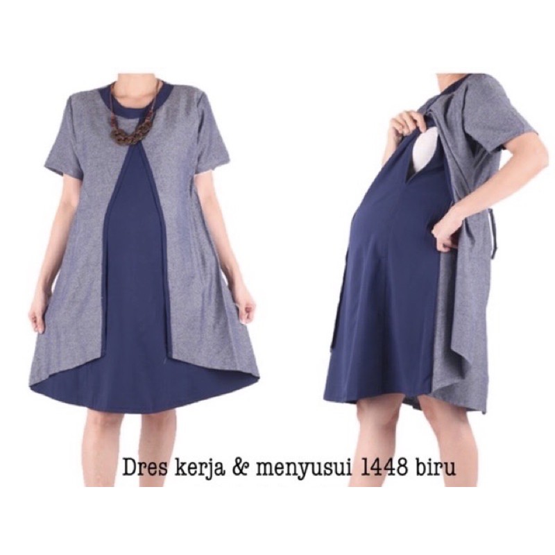 Baju hamil 1448 biru Dress hamil menyusui cantik