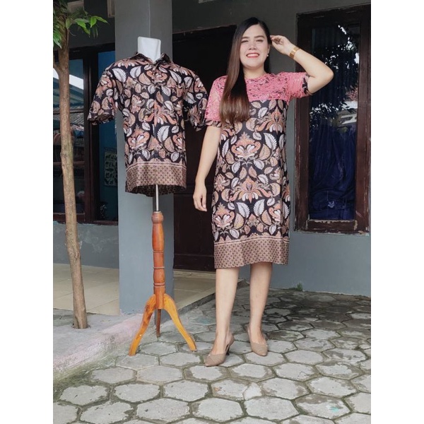 DRESS WANITA COUPLE BATIK BROKAT ATASAN WANITA DAN KEMEJA PRIA YENI BABARIANG, M L XL XXL JUMBO(Bisa COD)