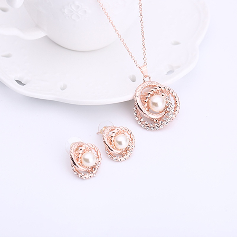 SIY  Women Jewelry Set Gorgeous Rhinestone Faux Pearl Pendant Necklace Stud Earrings