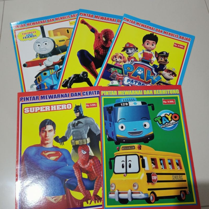 buku paket isi 5 buku, buku mewarnai untuk anak laki laki A4(21×30cm)